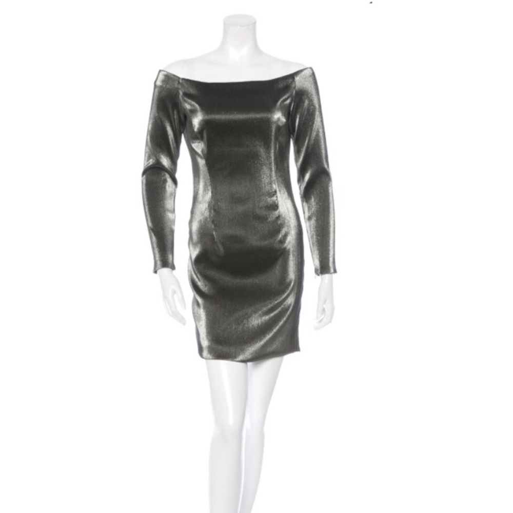 New! HANEY Off-the-Shoulder Metallic Dress